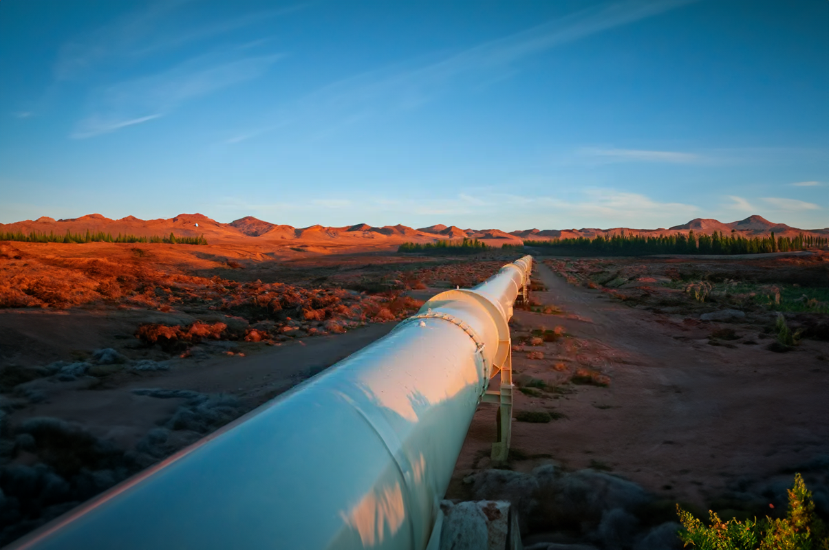 Oil and gas pipeline in a field oil pipeline in a giant field.